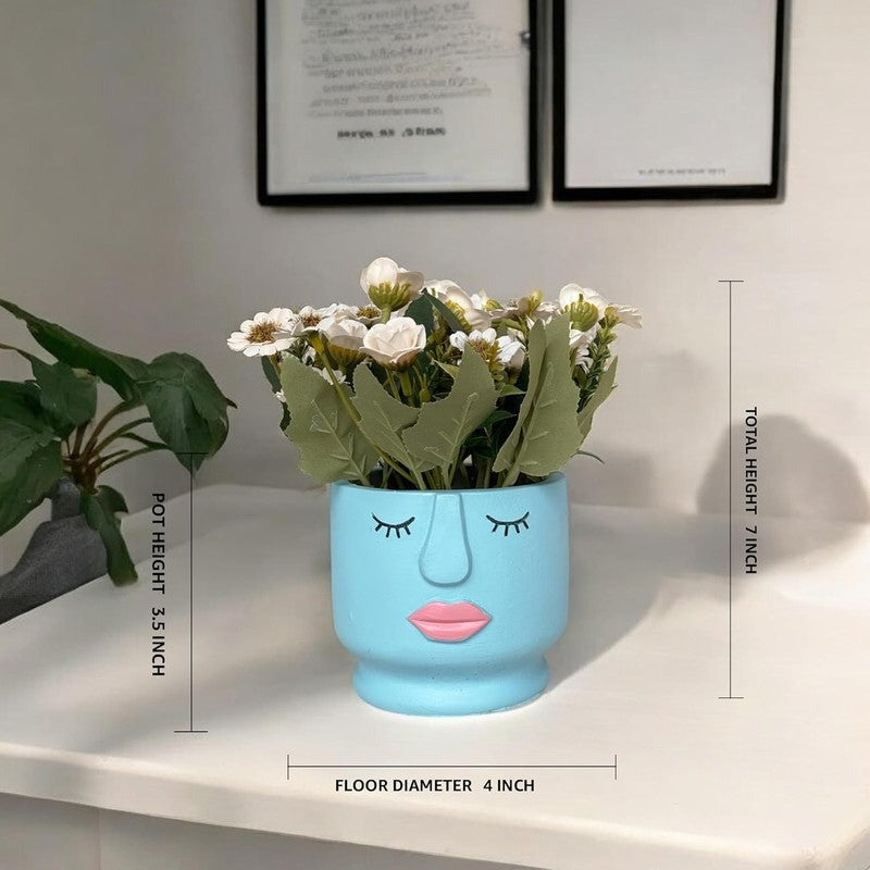 Premium Artificial White Daisy Flower Arrangement in Face Planter Pot – Modern Home Décor (Medium)