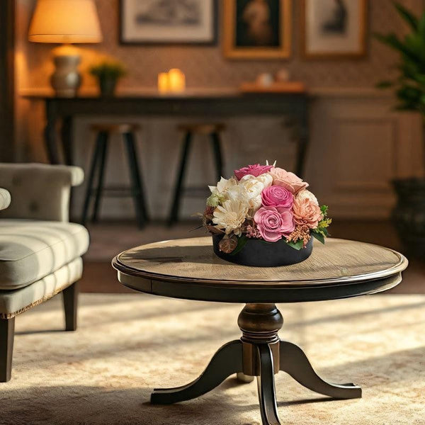 Medium Round Preserved Flower Arrangement – Elegant Pink & Ivory Floral Centerpiece