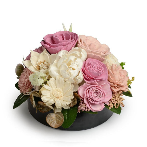 Medium Round Preserved Flower Arrangement – Elegant Pink & Ivory Floral Centerpiece