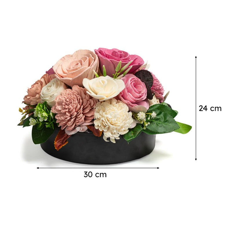 Medium Round Preserved Flower Arrangement – Elegant Pink & Ivory Floral Centerpiece