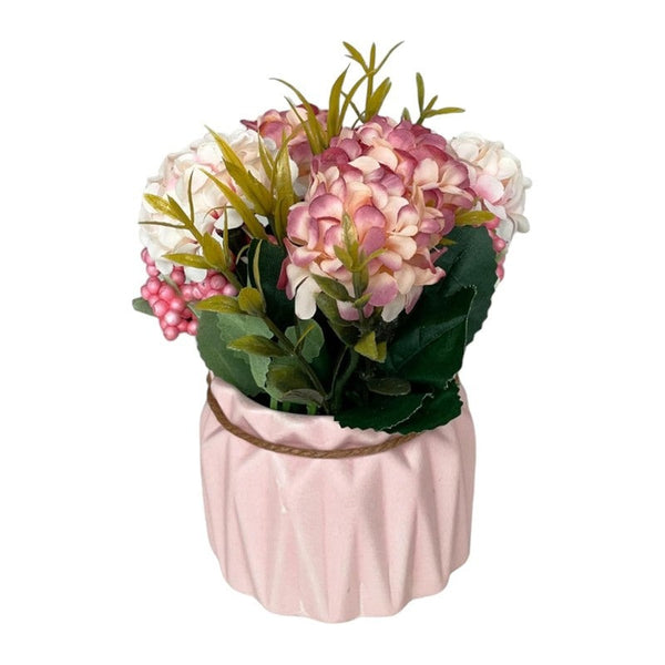 Premium Artificial Pink Hydrangea Flower Arrangement in Decorative Ceramic Pot – Elegant Home Décor (Medium)