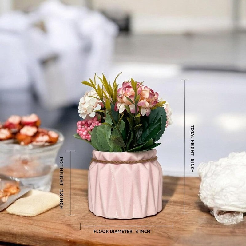 Premium Artificial Pink Hydrangea Flower Arrangement in Decorative Ceramic Pot – Elegant Home Décor (Medium)