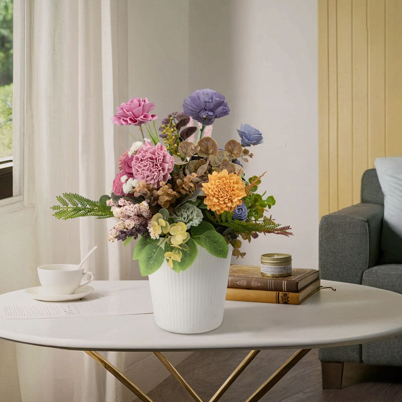 Premium Artificial Flower Arrangement in Decorative White Pot – Luxury Home Décor (Medium)