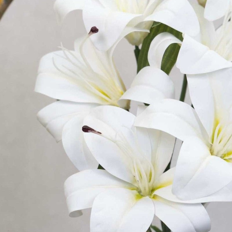 Premium Artificial White Lily Flower Arrangement in Glass Vase – Elegant Home Décor (Medium)