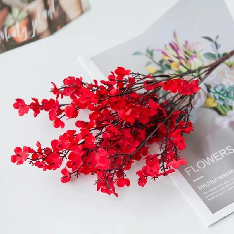 Premium Artificial Red Baby's Breath Flower Arrangement in Decorative Ceramic Vase – Elegant Home Décor (Medium)