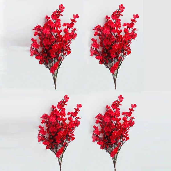Premium Artificial Red Baby's Breath Flower Arrangement in Decorative Ceramic Vase – Elegant Home Décor (Medium)