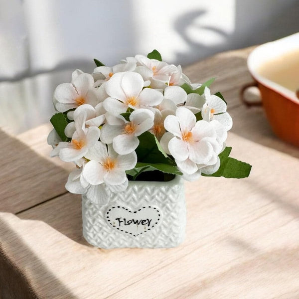 Premium Artificial White Blossom Flower Arrangement in Decorative Ceramic Pot – Elegant Home Décor (Medium)