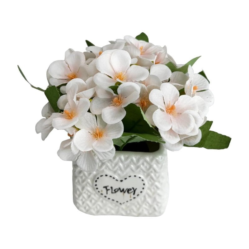 Premium Artificial White Blossom Flower Arrangement in Decorative Ceramic Pot – Elegant Home Décor (Medium)