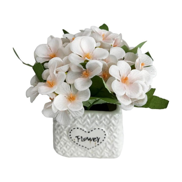 Premium Artificial White Blossom Flower Arrangement in Decorative Ceramic Pot – Elegant Home Décor (Medium)