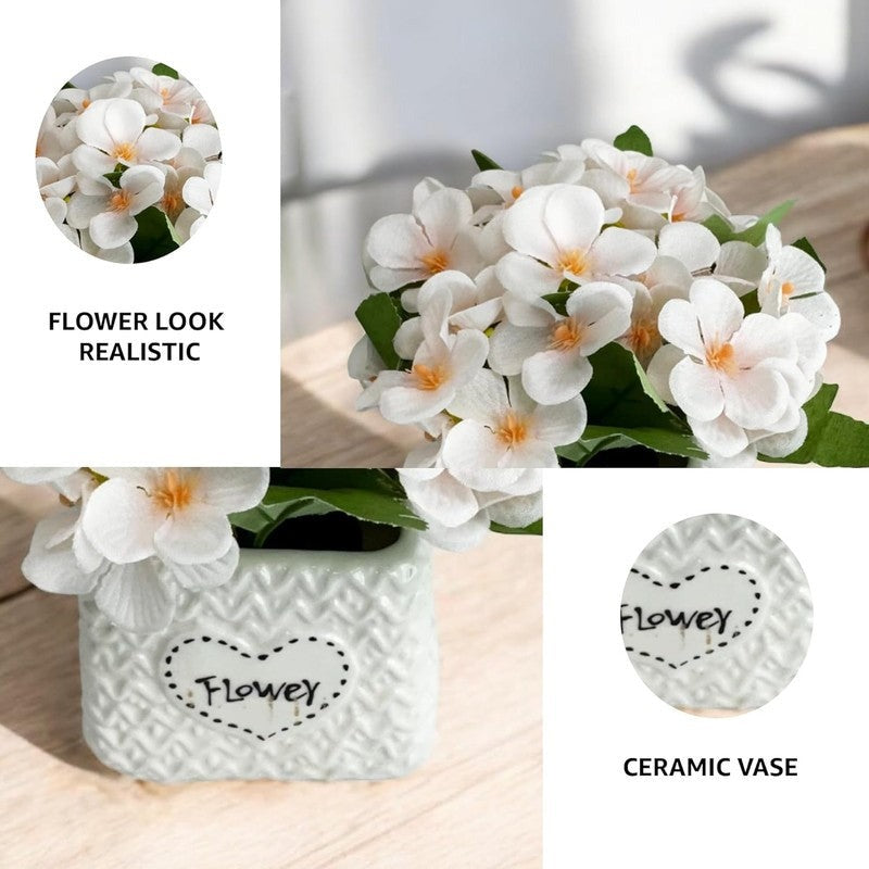 Premium Artificial White Blossom Flower Arrangement in Decorative Ceramic Pot – Elegant Home Décor (Medium)
