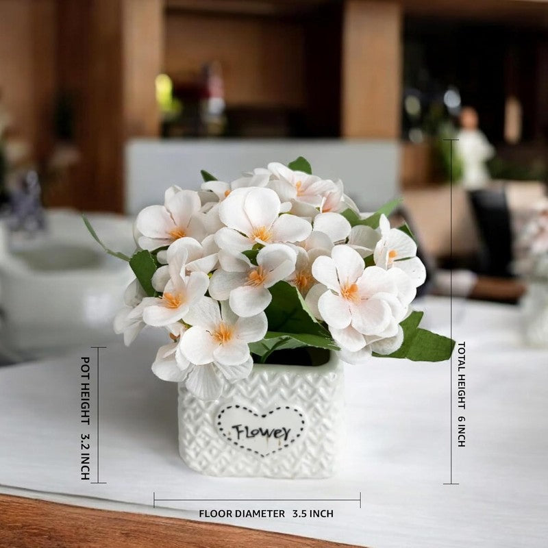 Premium Artificial White Blossom Flower Arrangement in Decorative Ceramic Pot – Elegant Home Décor (Medium)