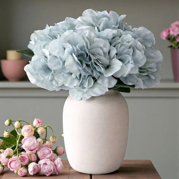 Premium Artificial Blue Hydrangea Flower Arrangement in Ceramic Vase – Luxury Home Décor (Medium)