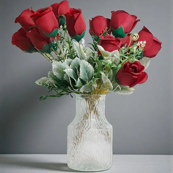 Premium Artificial Red Rose Flower Arrangement in Glass Vase – Elegant Home Décor (Medium)
