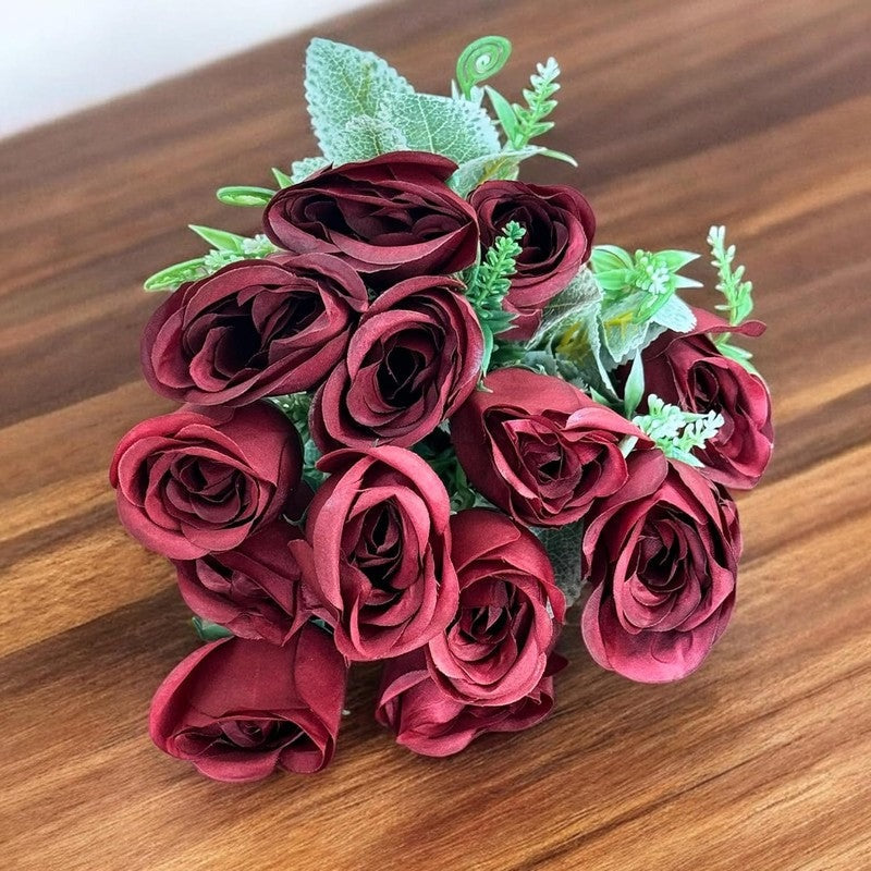 Premium Artificial Red Rose Flower Arrangement in Glass Vase – Elegant Home Décor (Medium)