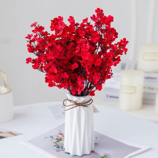Premium Artificial Red Baby's Breath Flower Arrangement in Decorative Ceramic Vase – Elegant Home Décor (Medium)